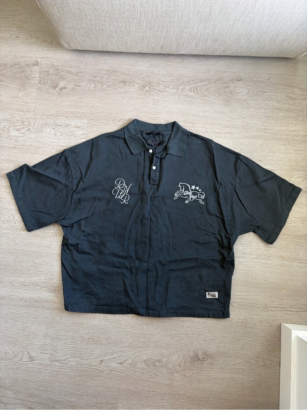 Zara Black Short-Sleeve Polo with Embroidered Chest Motifs